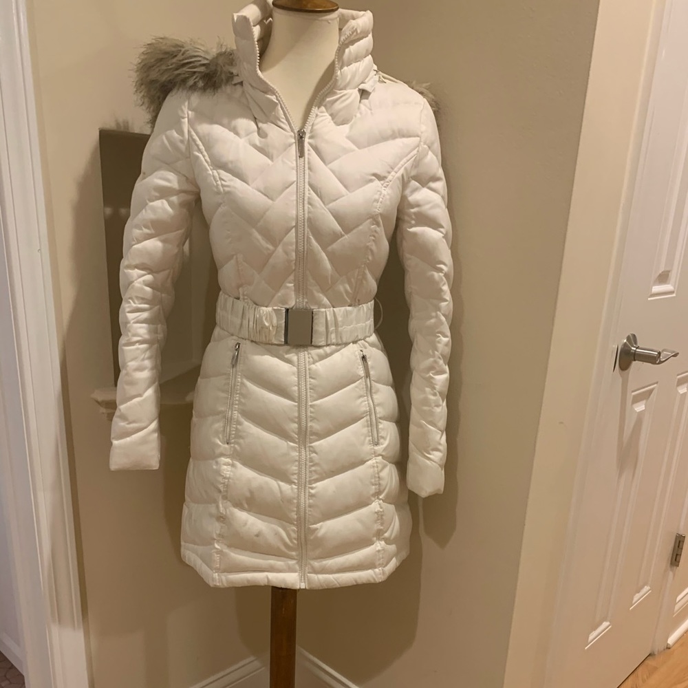 Laundry By Sheli Segal Down White Puffer w/ fur